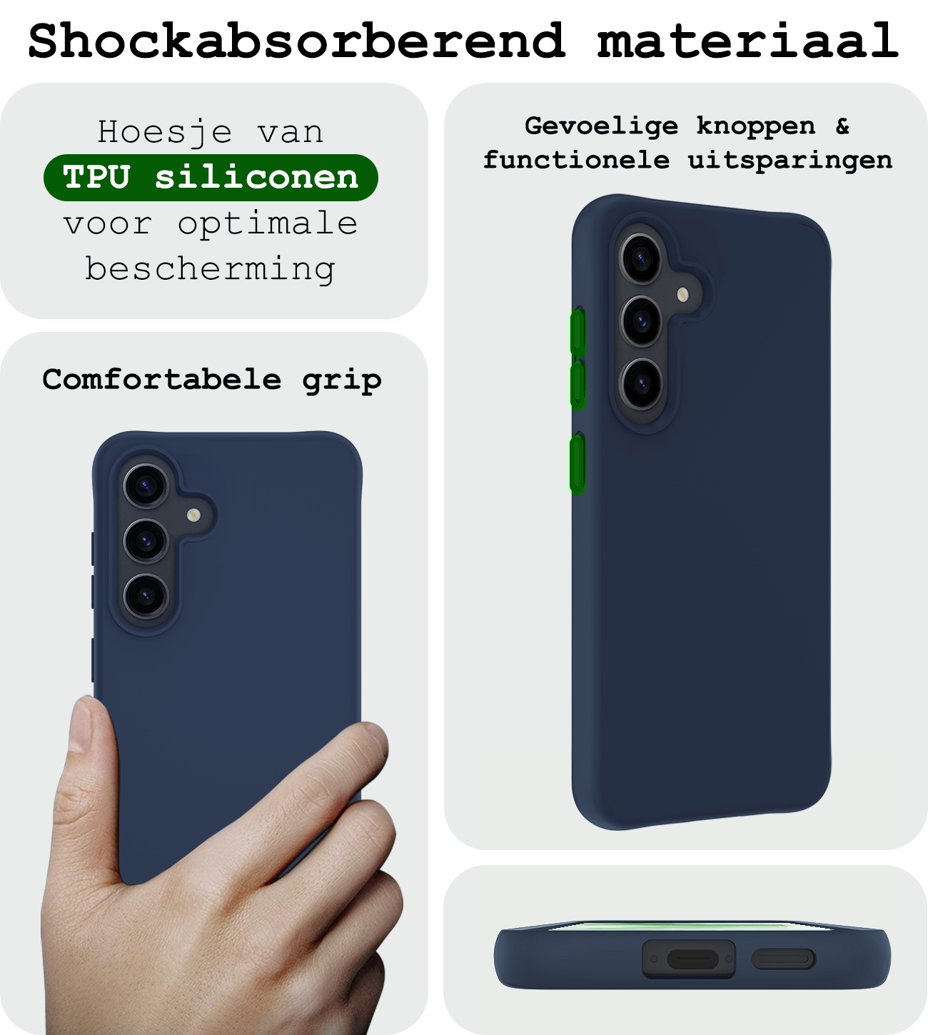 BASEY. Hoes Geschikt voor Samsung A55 Hoesje Siliconen Back Cover Case Met 2x Screenprotector - Hoesje Geschikt voor Samsung Galaxy A55 Hoes Cover Hoesje - Donkerblauw