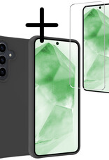 BASEY. Hoes Geschikt voor Samsung A55 Hoesje Siliconen Back Cover Case Met Screenprotector - Hoesje Geschikt voor Samsung Galaxy A55 Hoes Cover Hoesje - Zwart