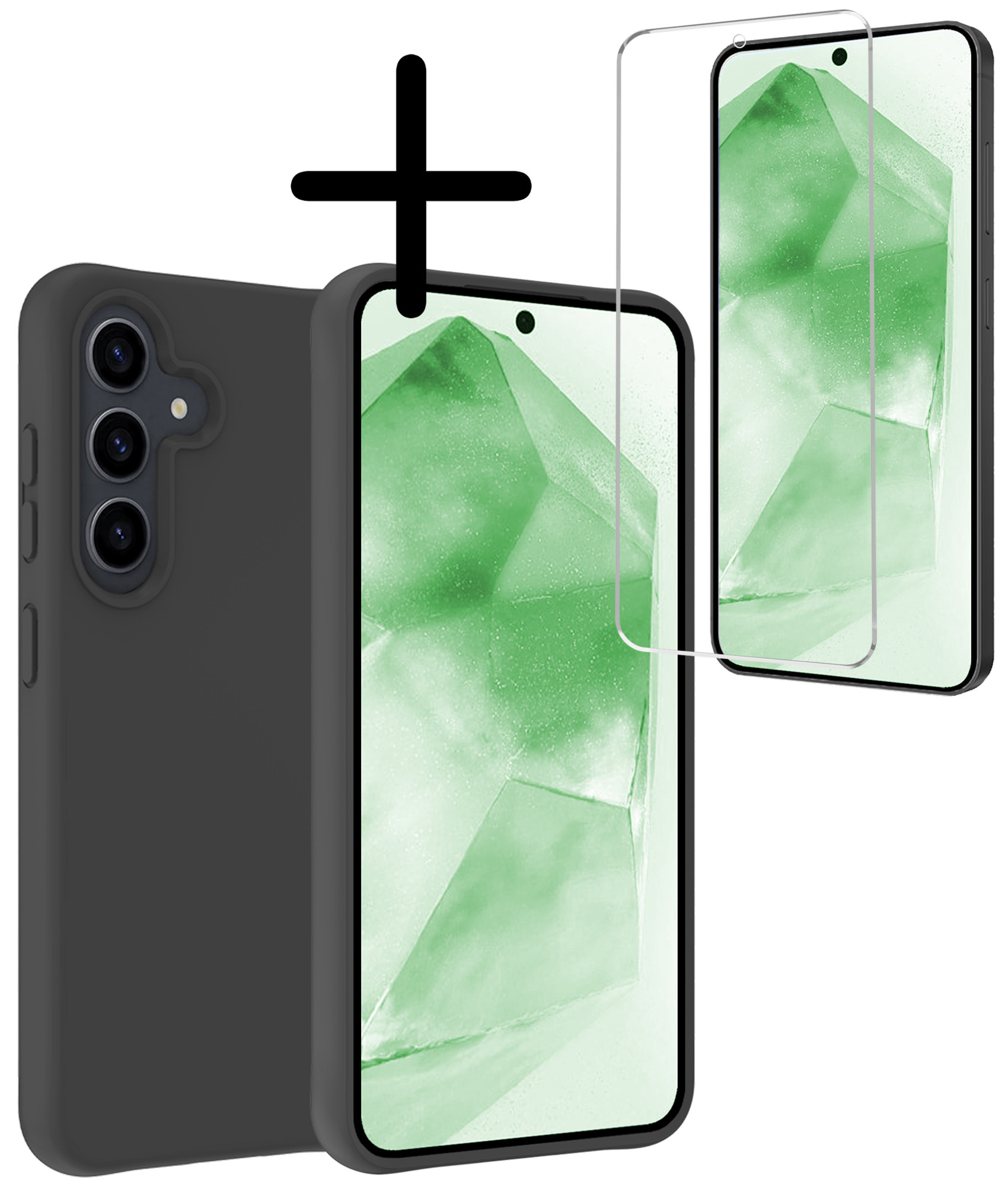 BASEY. Hoes Geschikt voor Samsung A55 Hoesje Siliconen Back Cover Case Met Screenprotector - Hoesje Geschikt voor Samsung Galaxy A55 Hoes Cover Hoesje - Zwart