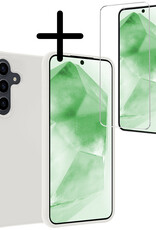 BASEY. Hoes Geschikt voor Samsung A55 Hoesje Siliconen Back Cover Case Met Screenprotector - Hoesje Geschikt voor Samsung Galaxy A55 Hoes Cover Hoesje - Wit