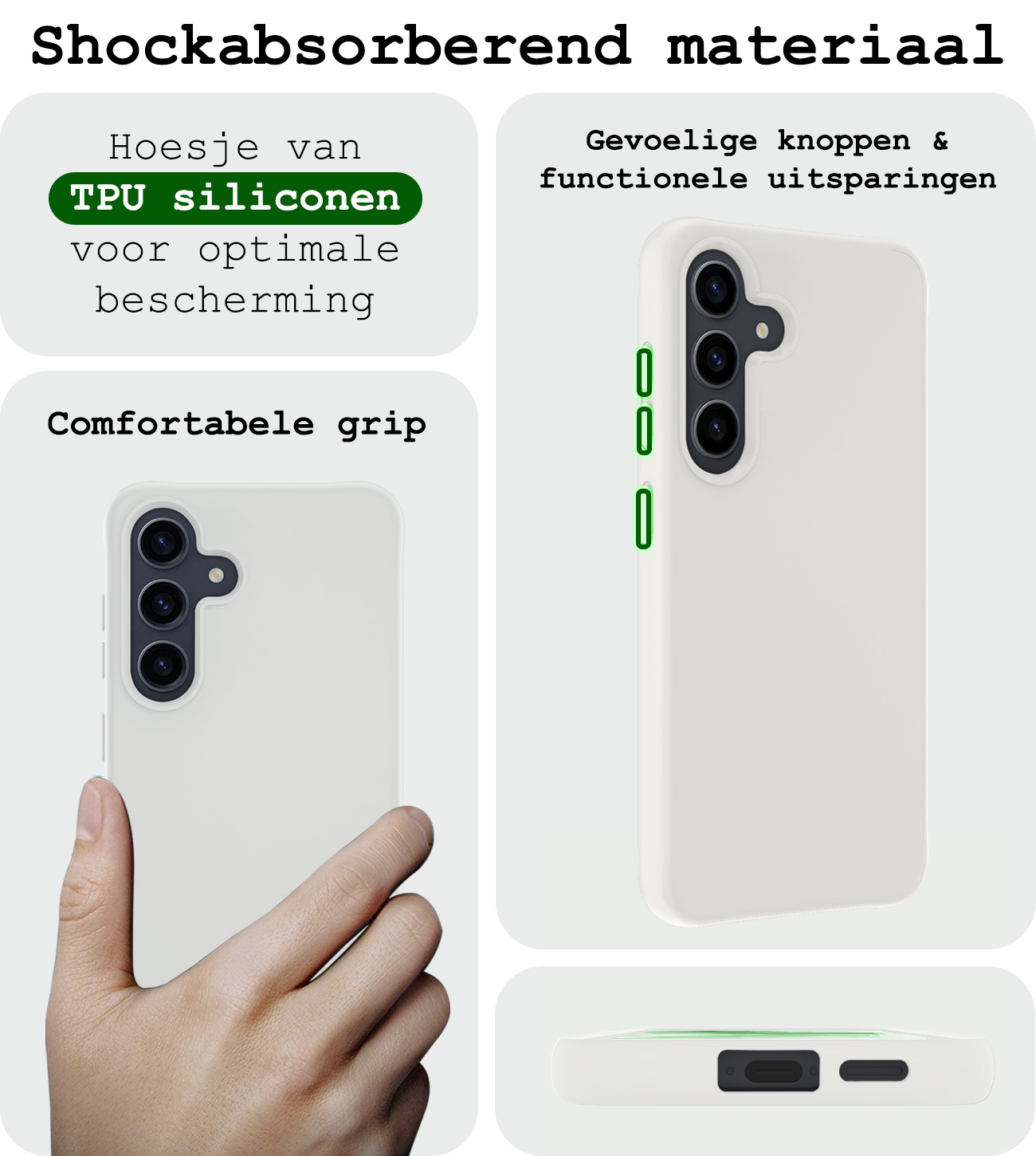 BASEY. Hoes Geschikt voor Samsung A55 Hoesje Siliconen Back Cover Case Met Screenprotector - Hoesje Geschikt voor Samsung Galaxy A55 Hoes Cover Hoesje - Wit