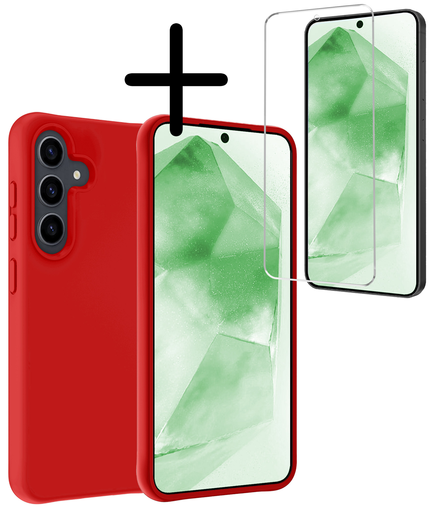 BASEY. Hoes Geschikt voor Samsung A55 Hoesje Siliconen Back Cover Case Met Screenprotector - Hoesje Geschikt voor Samsung Galaxy A55 Hoes Cover Hoesje - Rood