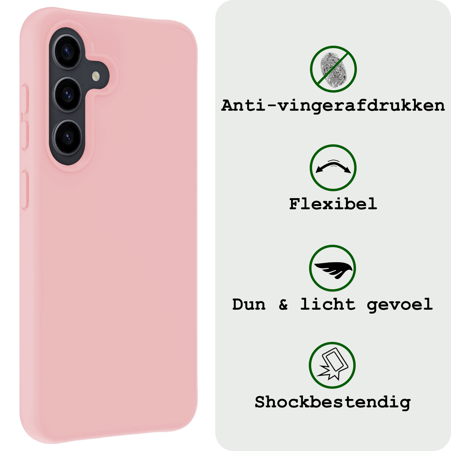 BASEY. Hoes Geschikt voor Samsung A55 Hoesje Siliconen Back Cover Case Met Screenprotector - Hoesje Geschikt voor Samsung Galaxy A55 Hoes Cover Hoesje - Lichtroze