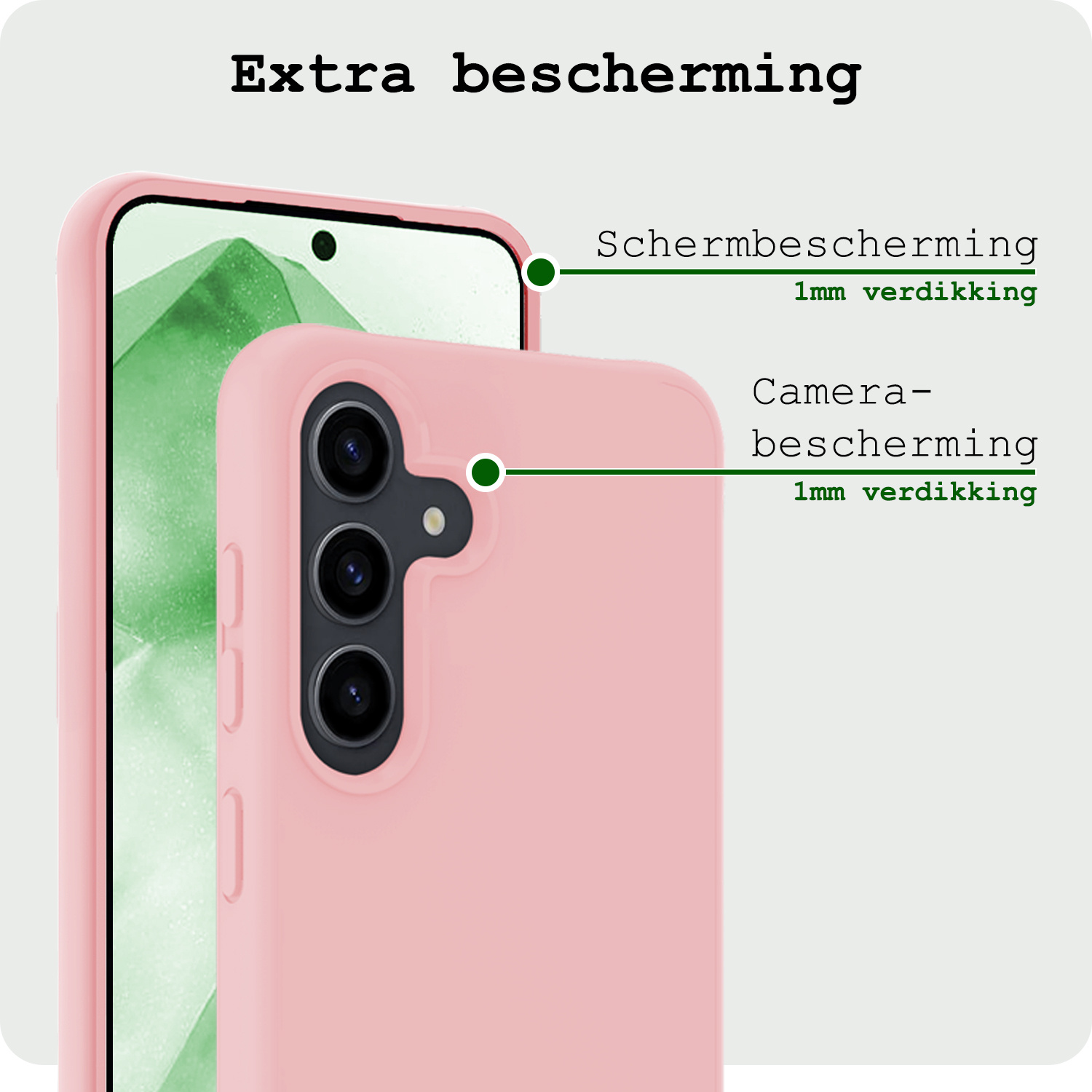 BASEY. Hoes Geschikt voor Samsung A55 Hoesje Siliconen Back Cover Case Met Screenprotector - Hoesje Geschikt voor Samsung Galaxy A55 Hoes Cover Hoesje - Lichtroze