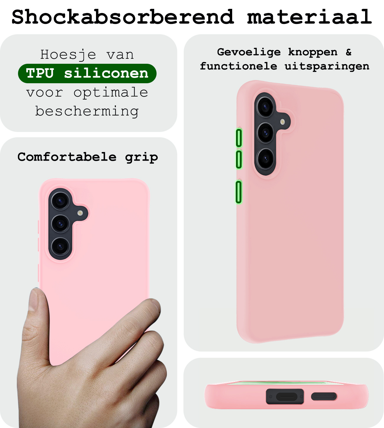 BASEY. Hoes Geschikt voor Samsung A55 Hoesje Siliconen Back Cover Case Met Screenprotector - Hoesje Geschikt voor Samsung Galaxy A55 Hoes Cover Hoesje - Lichtroze