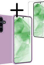 BASEY. Hoes Geschikt voor Samsung A55 Hoesje Siliconen Back Cover Case Met Screenprotector - Hoesje Geschikt voor Samsung Galaxy A55 Hoes Cover Hoesje - Lila