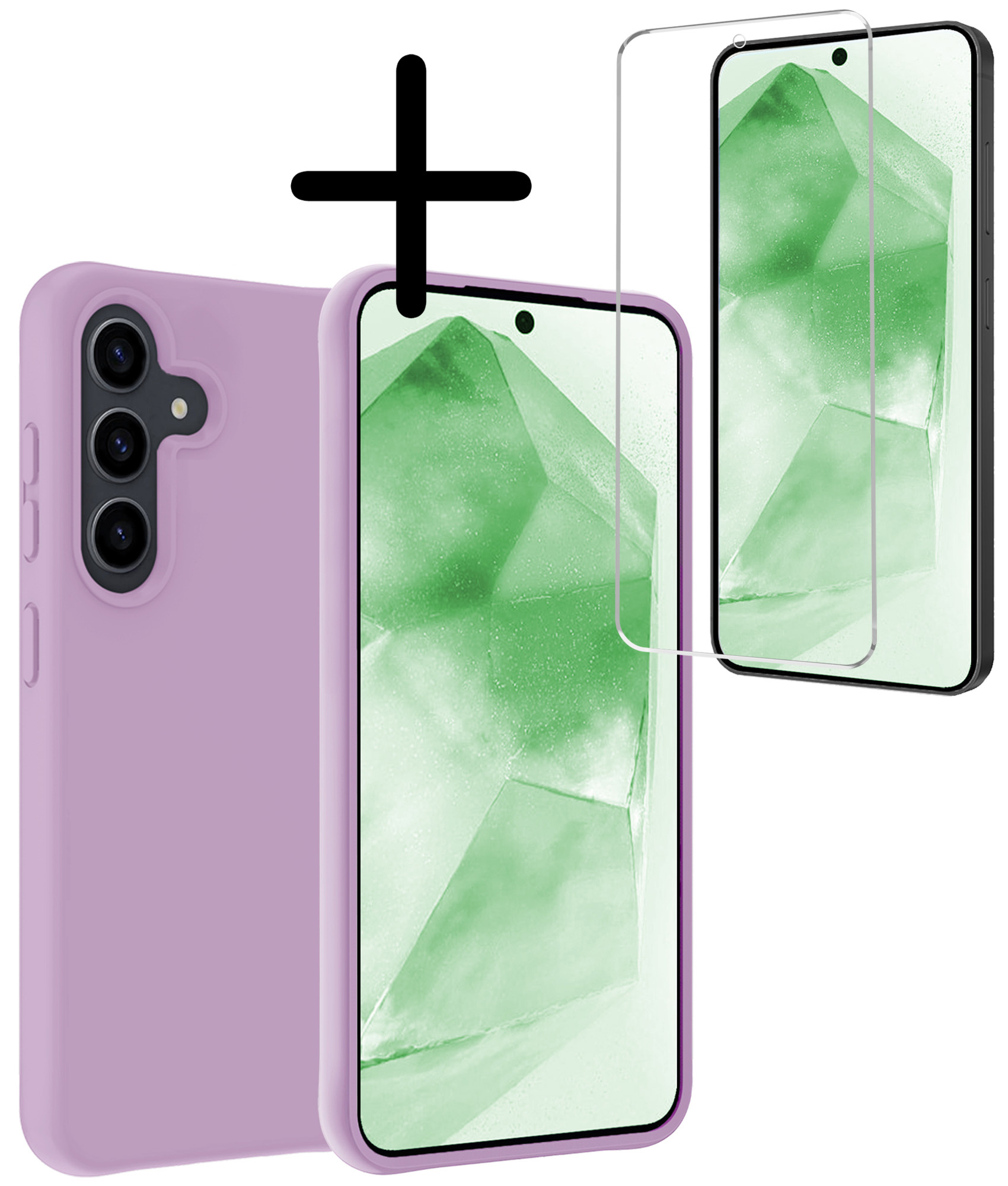 BASEY. Hoes Geschikt voor Samsung A55 Hoesje Siliconen Back Cover Case Met Screenprotector - Hoesje Geschikt voor Samsung Galaxy A55 Hoes Cover Hoesje - Lila