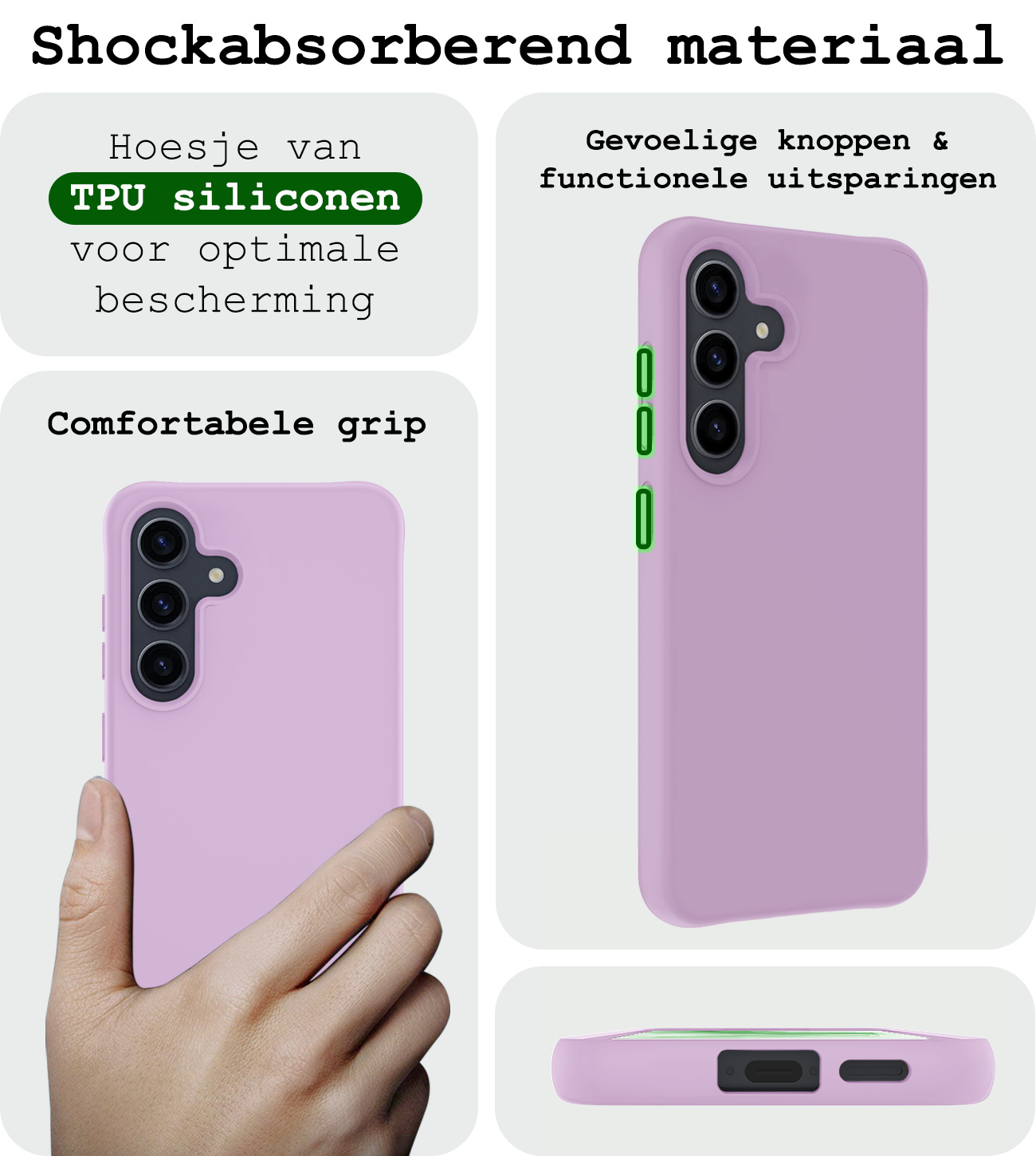 BASEY. Hoes Geschikt voor Samsung A55 Hoesje Siliconen Back Cover Case Met Screenprotector - Hoesje Geschikt voor Samsung Galaxy A55 Hoes Cover Hoesje - Lila