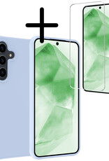 BASEY. Hoes Geschikt voor Samsung A55 Hoesje Siliconen Back Cover Case Met Screenprotector - Hoesje Geschikt voor Samsung Galaxy A55 Hoes Cover Hoesje - Lichtblauw