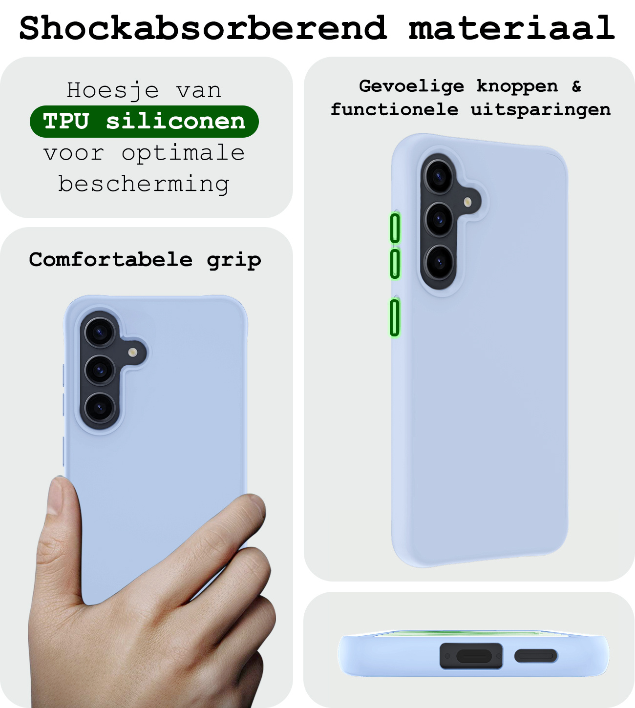 BASEY. Hoes Geschikt voor Samsung A55 Hoesje Siliconen Back Cover Case Met Screenprotector - Hoesje Geschikt voor Samsung Galaxy A55 Hoes Cover Hoesje - Lichtblauw