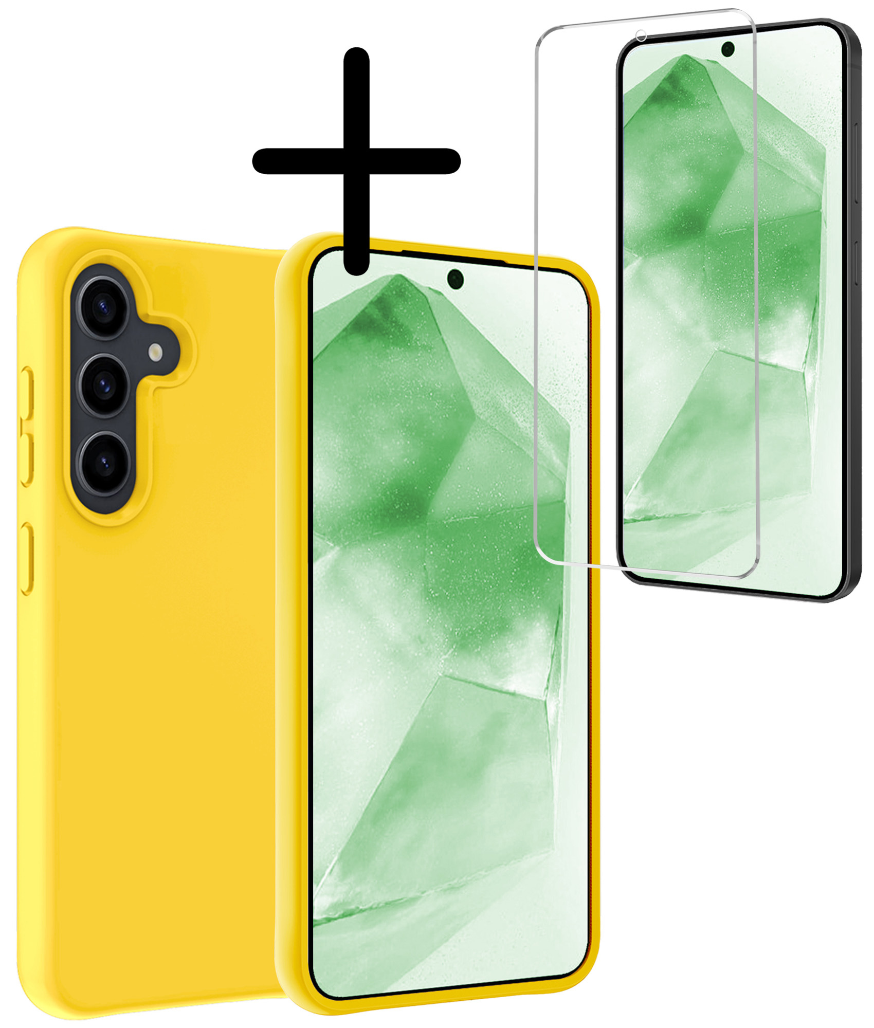 BASEY. Hoes Geschikt voor Samsung A55 Hoesje Siliconen Back Cover Case Met Screenprotector - Hoesje Geschikt voor Samsung Galaxy A55 Hoes Cover Hoesje - Geel