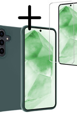 BASEY. Hoes Geschikt voor Samsung A55 Hoesje Siliconen Back Cover Case Met Screenprotector - Hoesje Geschikt voor Samsung Galaxy A55 Hoes Cover Hoesje - Donkergroen