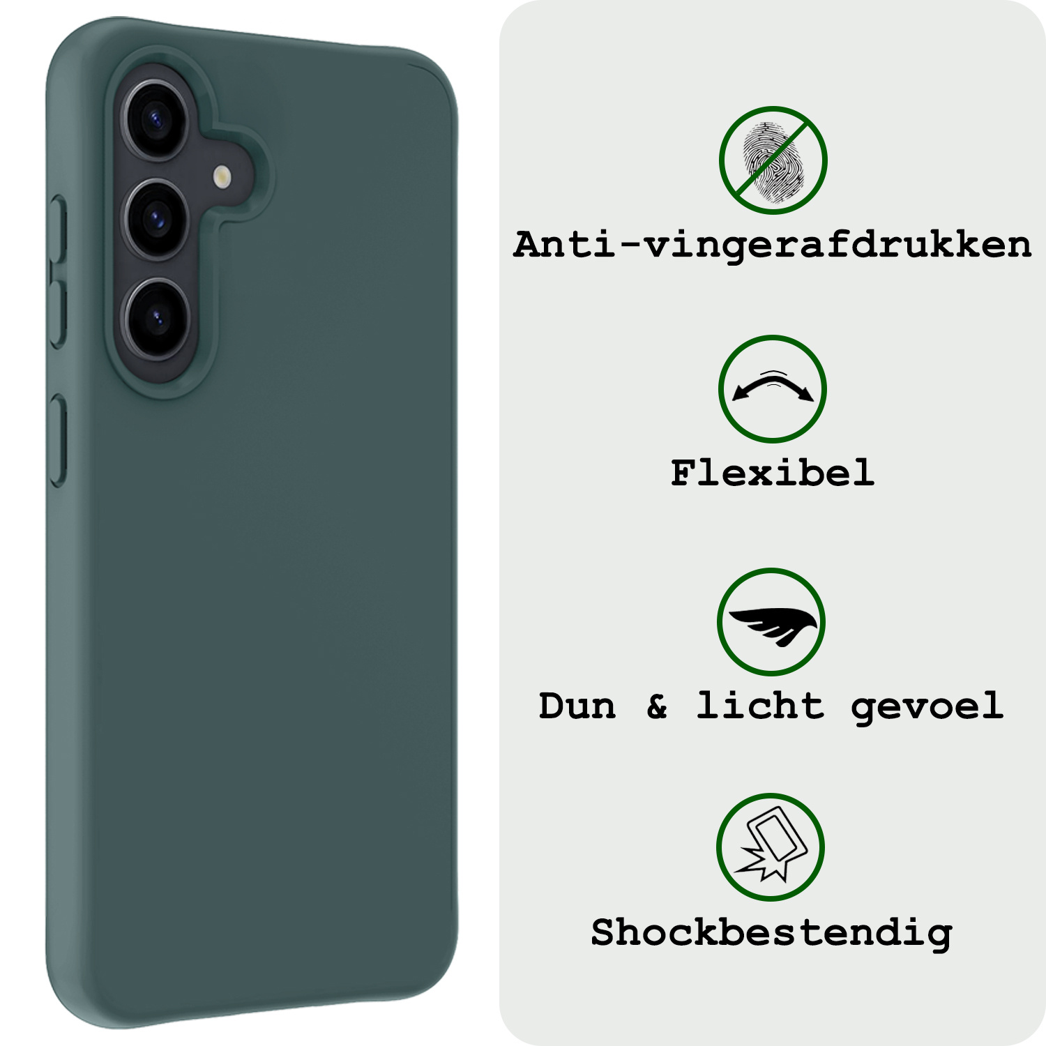 BASEY. Hoes Geschikt voor Samsung A55 Hoesje Siliconen Back Cover Case Met Screenprotector - Hoesje Geschikt voor Samsung Galaxy A55 Hoes Cover Hoesje - Donkergroen