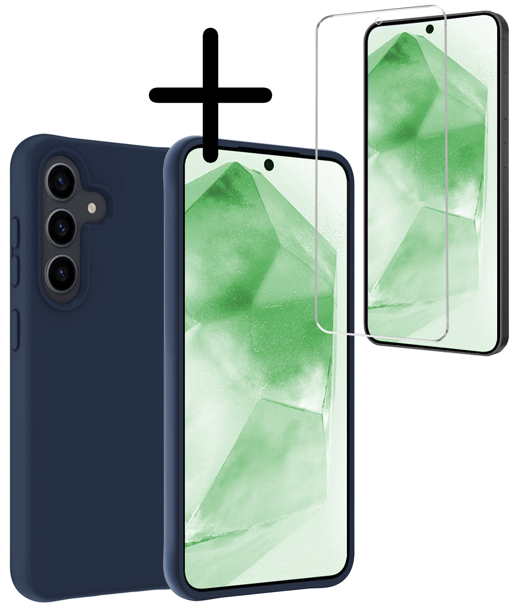 BASEY. Hoes Geschikt voor Samsung A55 Hoesje Siliconen Back Cover Case Met Screenprotector - Hoesje Geschikt voor Samsung Galaxy A55 Hoes Cover Hoesje - Donkerblauw