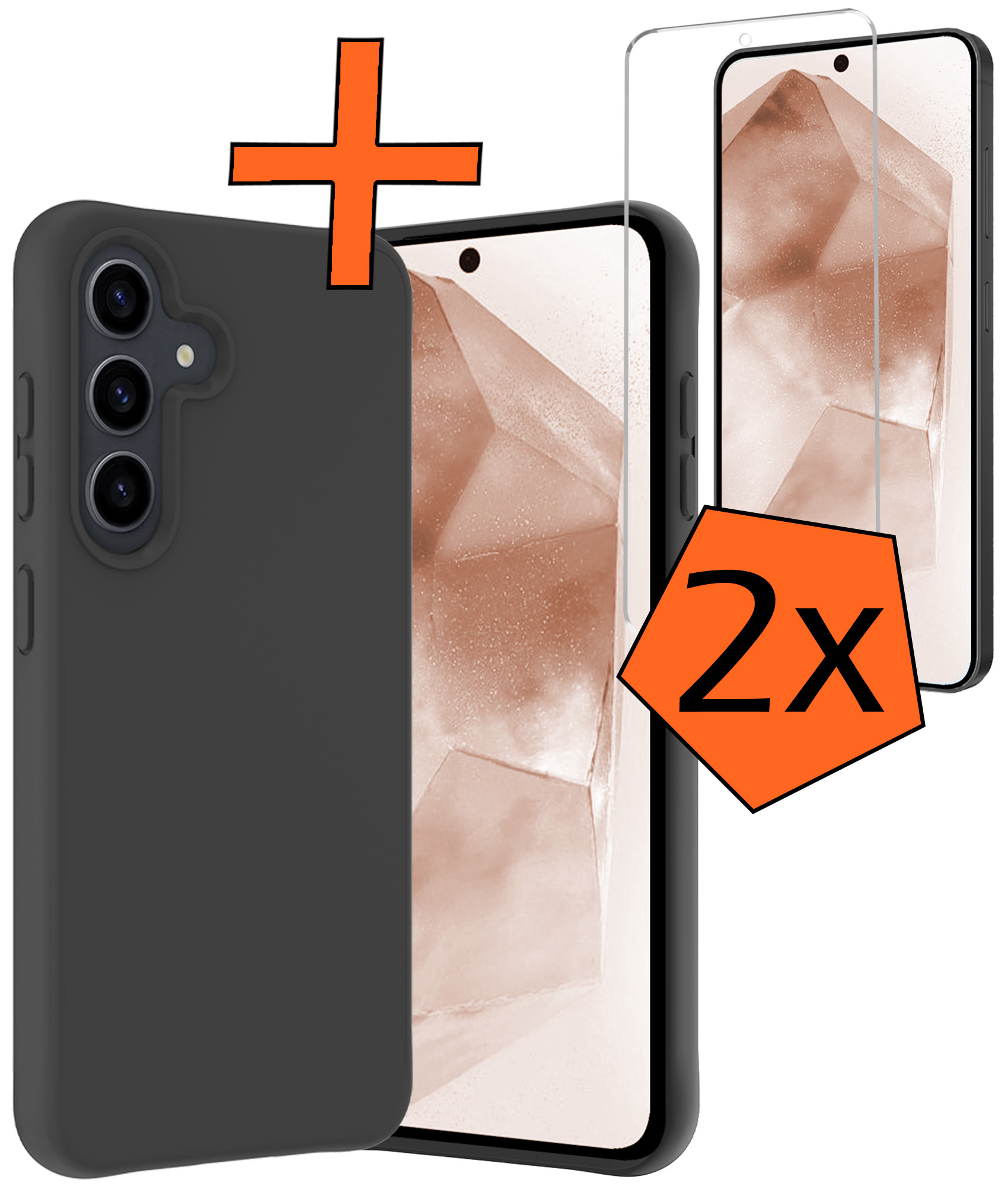 Nomfy Hoesje Geschikt voor Samsung A55 Hoesje Siliconen Cover Case Met 2x Screenprotector - Hoes Geschikt voor Samsung Galaxy A55 Hoes Back Case - Zwart