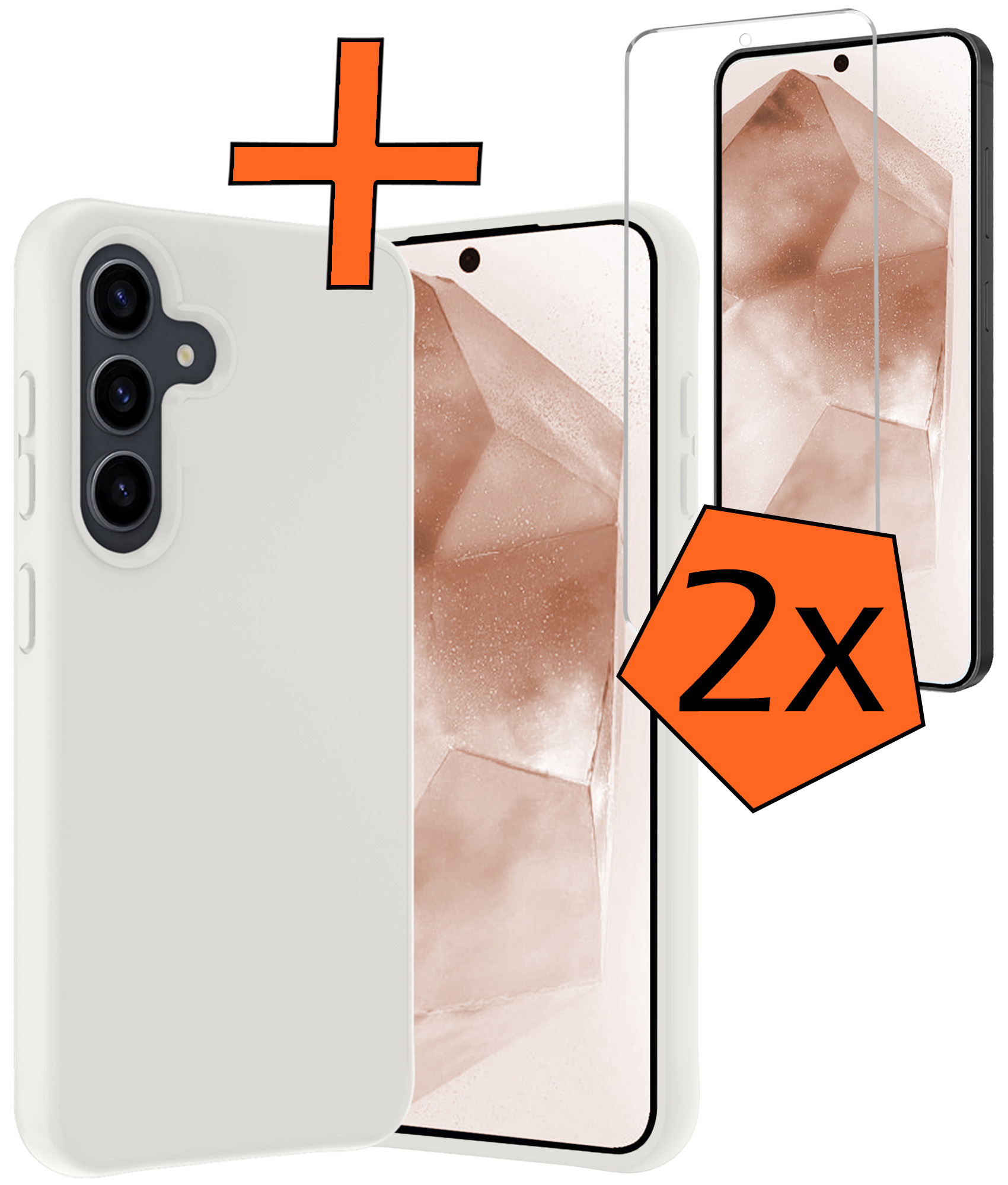 Nomfy Hoesje Geschikt voor Samsung A55 Hoesje Siliconen Cover Case Met 2x Screenprotector - Hoes Geschikt voor Samsung Galaxy A55 Hoes Back Case - Wit