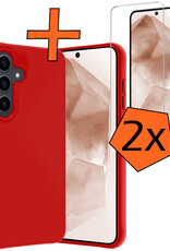 Nomfy Hoesje Geschikt voor Samsung A55 Hoesje Siliconen Cover Case Met 2x Screenprotector - Hoes Geschikt voor Samsung Galaxy A55 Hoes Back Case - Rood