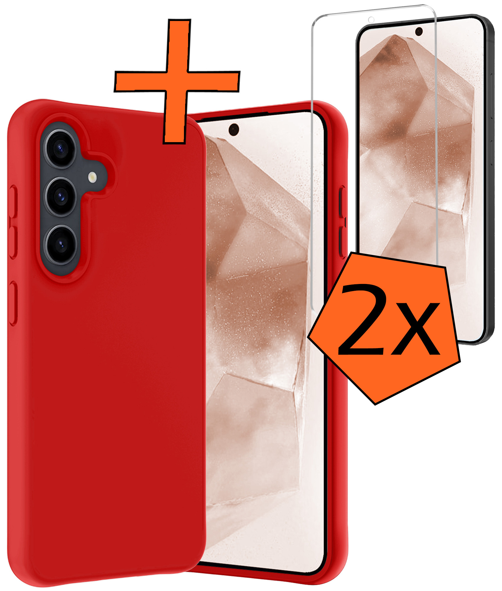 Nomfy Hoesje Geschikt voor Samsung A55 Hoesje Siliconen Cover Case Met 2x Screenprotector - Hoes Geschikt voor Samsung Galaxy A55 Hoes Back Case - Rood