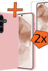 Nomfy Hoesje Geschikt voor Samsung A55 Hoesje Siliconen Cover Case Met 2x Screenprotector - Hoes Geschikt voor Samsung Galaxy A55 Hoes Back Case - Lichtroze