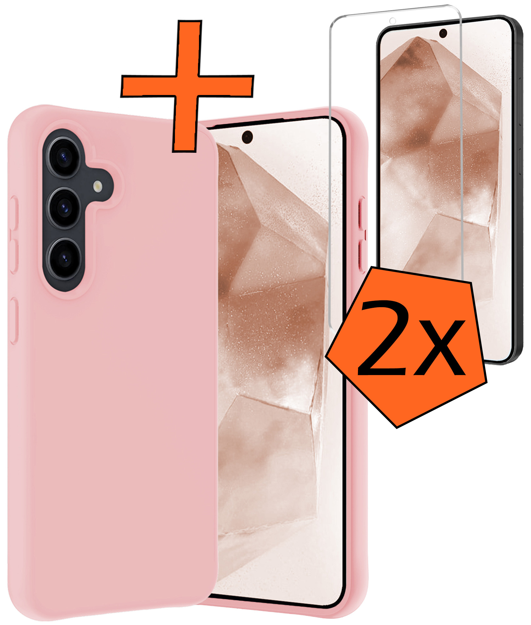 Nomfy Hoesje Geschikt voor Samsung A55 Hoesje Siliconen Cover Case Met 2x Screenprotector - Hoes Geschikt voor Samsung Galaxy A55 Hoes Back Case - Lichtroze