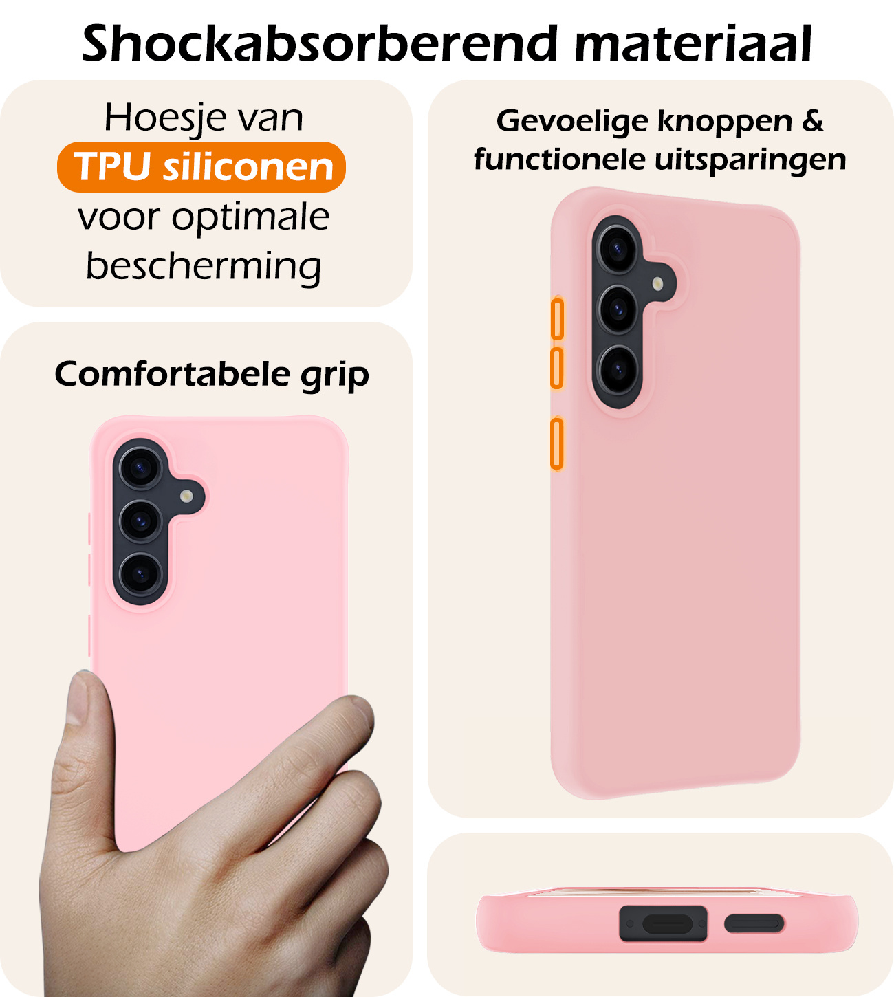 Nomfy Hoesje Geschikt voor Samsung A55 Hoesje Siliconen Cover Case Met 2x Screenprotector - Hoes Geschikt voor Samsung Galaxy A55 Hoes Back Case - Lichtroze