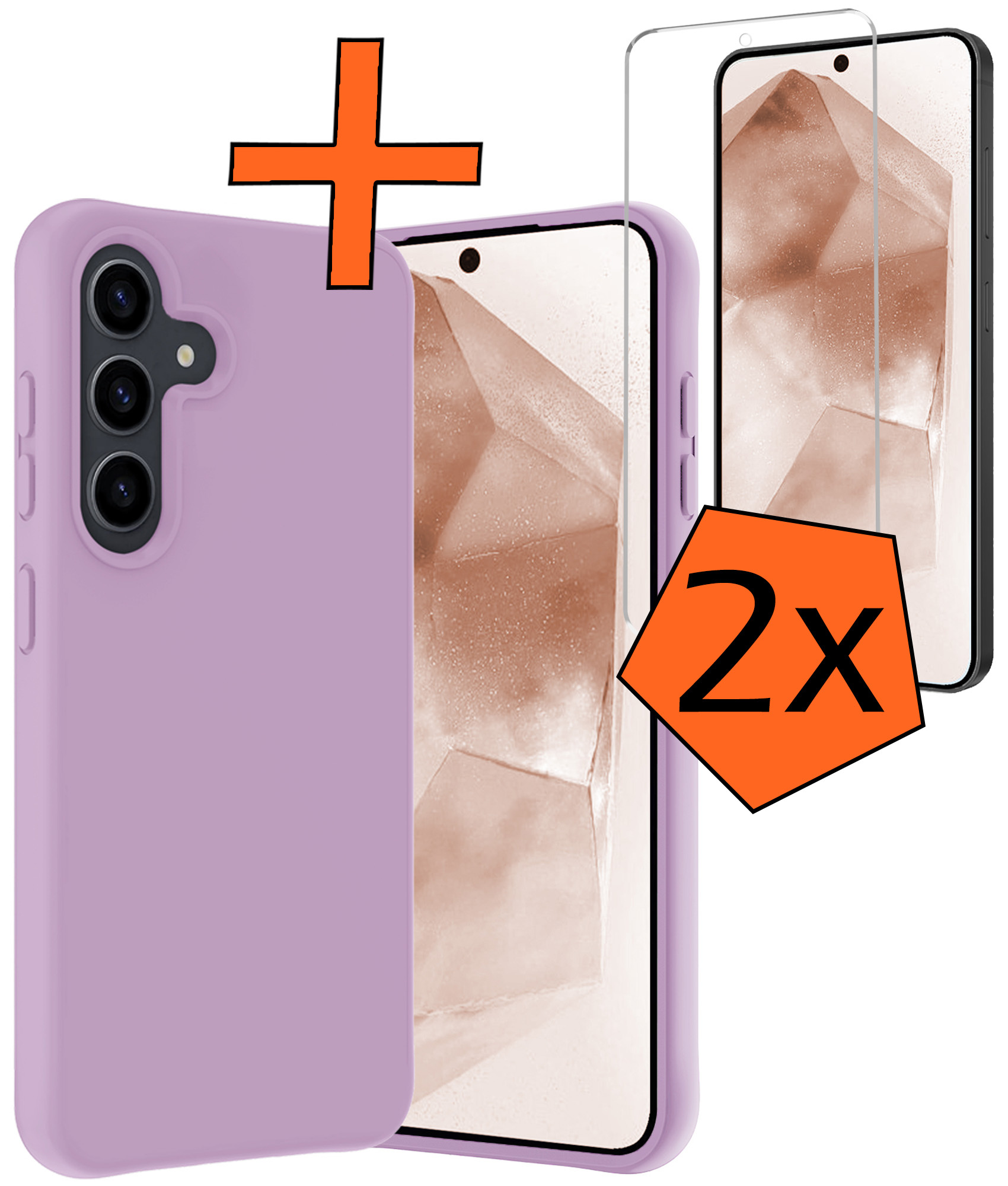 Nomfy Hoesje Geschikt voor Samsung A55 Hoesje Siliconen Cover Case Met 2x Screenprotector - Hoes Geschikt voor Samsung Galaxy A55 Hoes Back Case - Lila