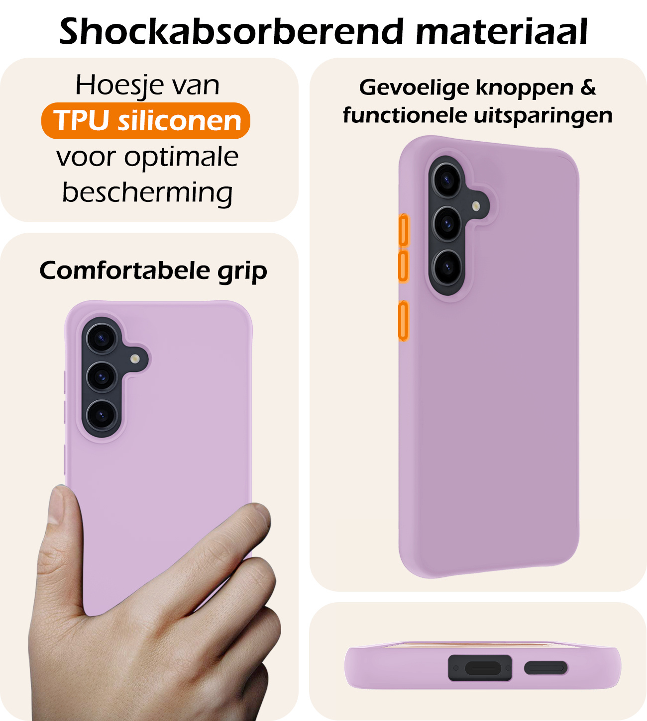 Nomfy Hoesje Geschikt voor Samsung A55 Hoesje Siliconen Cover Case Met 2x Screenprotector - Hoes Geschikt voor Samsung Galaxy A55 Hoes Back Case - Lila