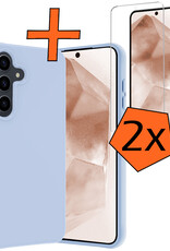 Nomfy Hoesje Geschikt voor Samsung A55 Hoesje Siliconen Cover Case Met 2x Screenprotector - Hoes Geschikt voor Samsung Galaxy A55 Hoes Back Case - Lichtblauw