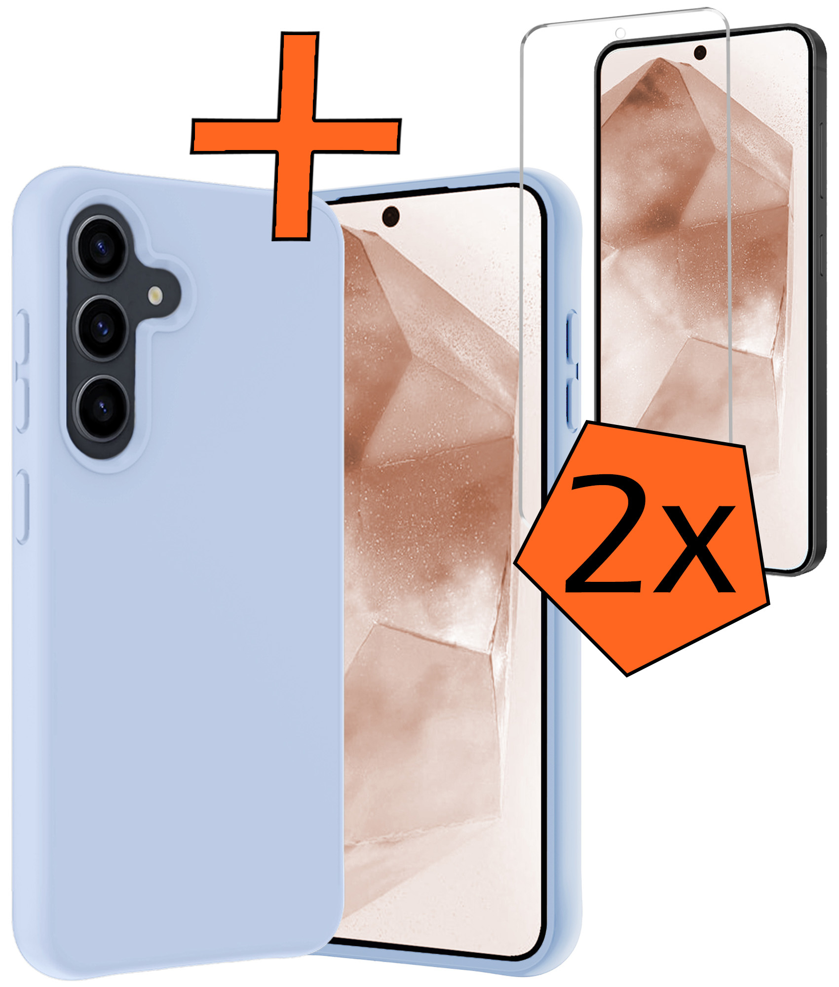 Nomfy Hoesje Geschikt voor Samsung A55 Hoesje Siliconen Cover Case Met 2x Screenprotector - Hoes Geschikt voor Samsung Galaxy A55 Hoes Back Case - Lichtblauw