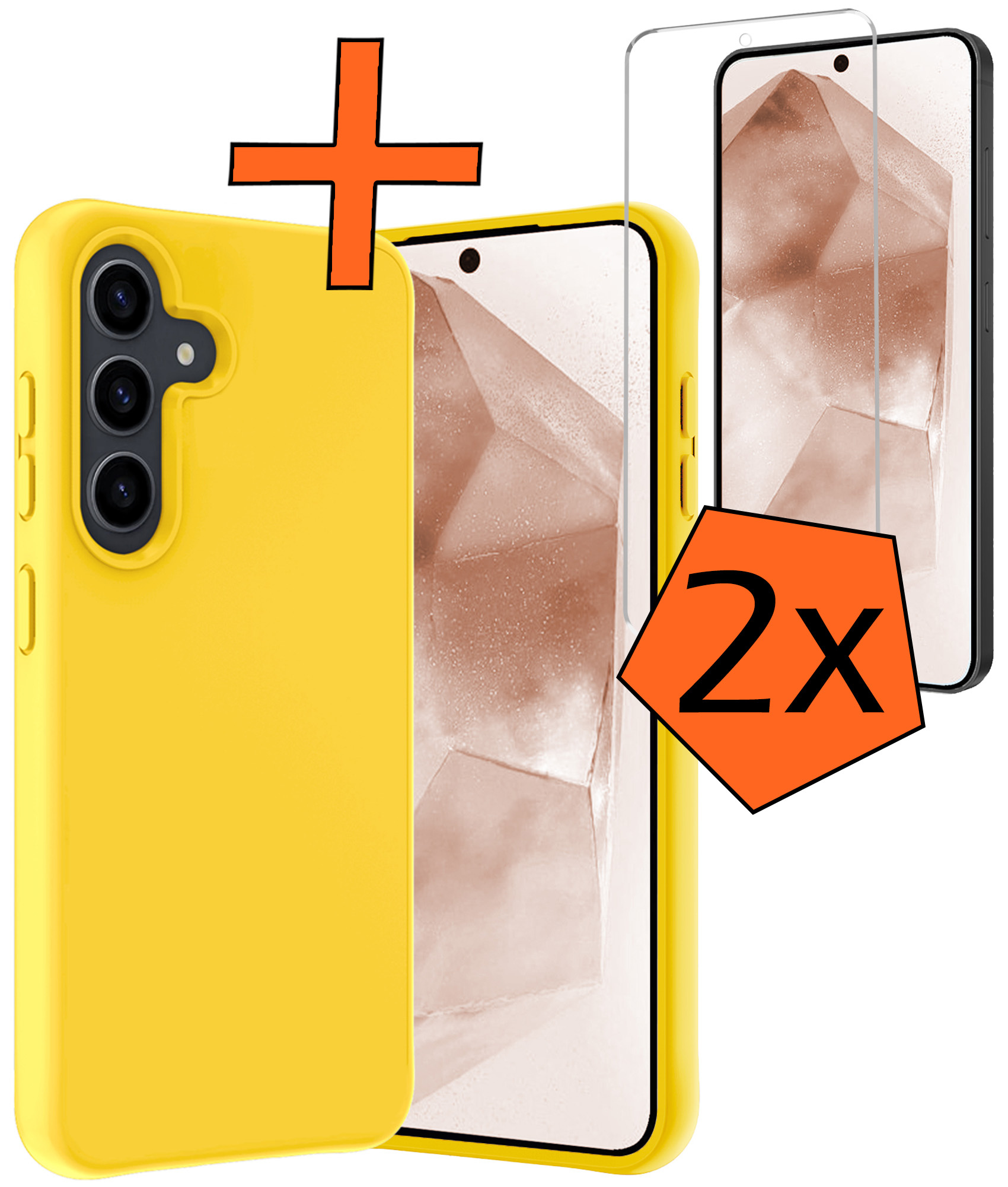 Nomfy Hoesje Geschikt voor Samsung A55 Hoesje Siliconen Cover Case Met 2x Screenprotector - Hoes Geschikt voor Samsung Galaxy A55 Hoes Back Case - Geel