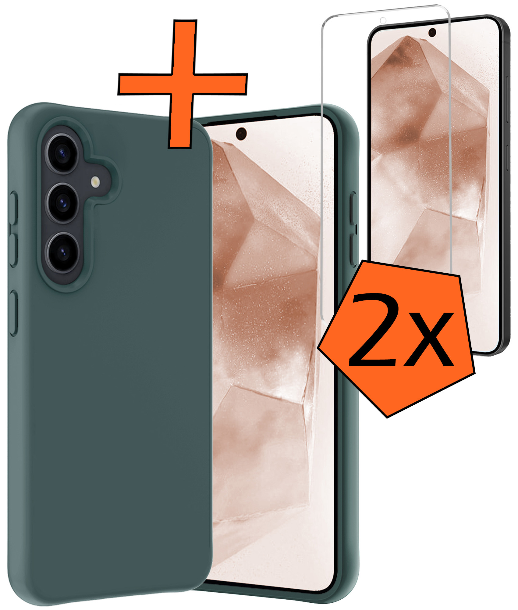 Nomfy Hoesje Geschikt voor Samsung A55 Hoesje Siliconen Cover Case Met 2x Screenprotector - Hoes Geschikt voor Samsung Galaxy A55 Hoes Back Case - Donkergroen