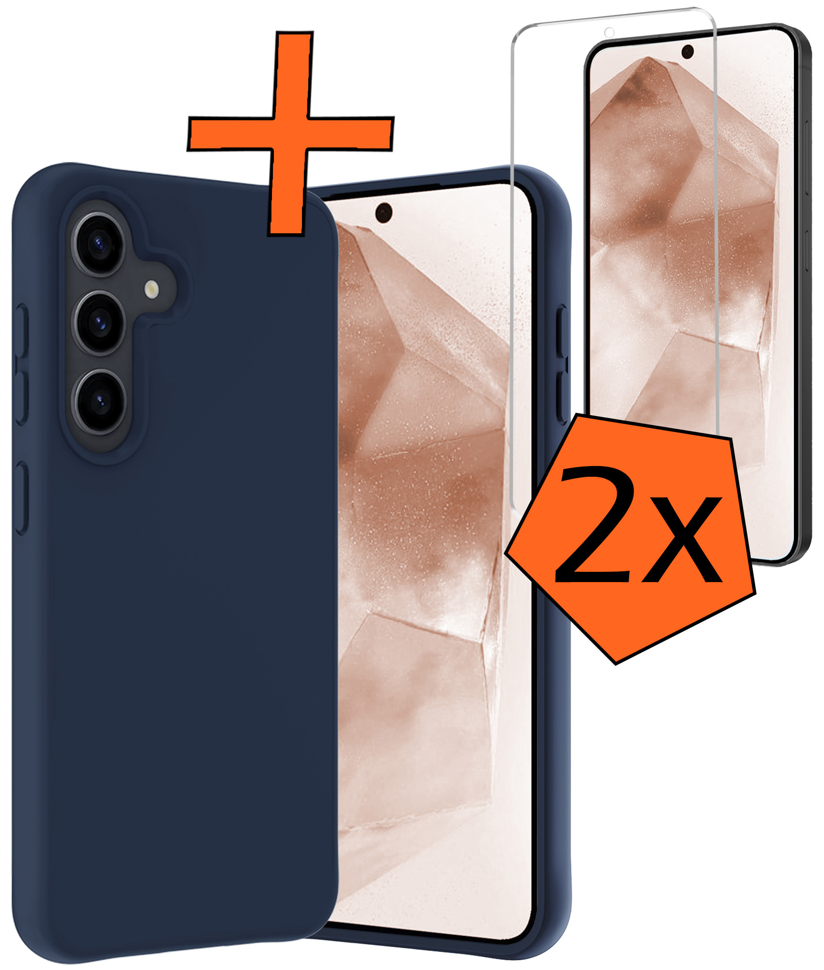 Nomfy Hoesje Geschikt voor Samsung A55 Hoesje Siliconen Cover Case Met 2x Screenprotector - Hoes Geschikt voor Samsung Galaxy A55 Hoes Back Case - Donkerblauw