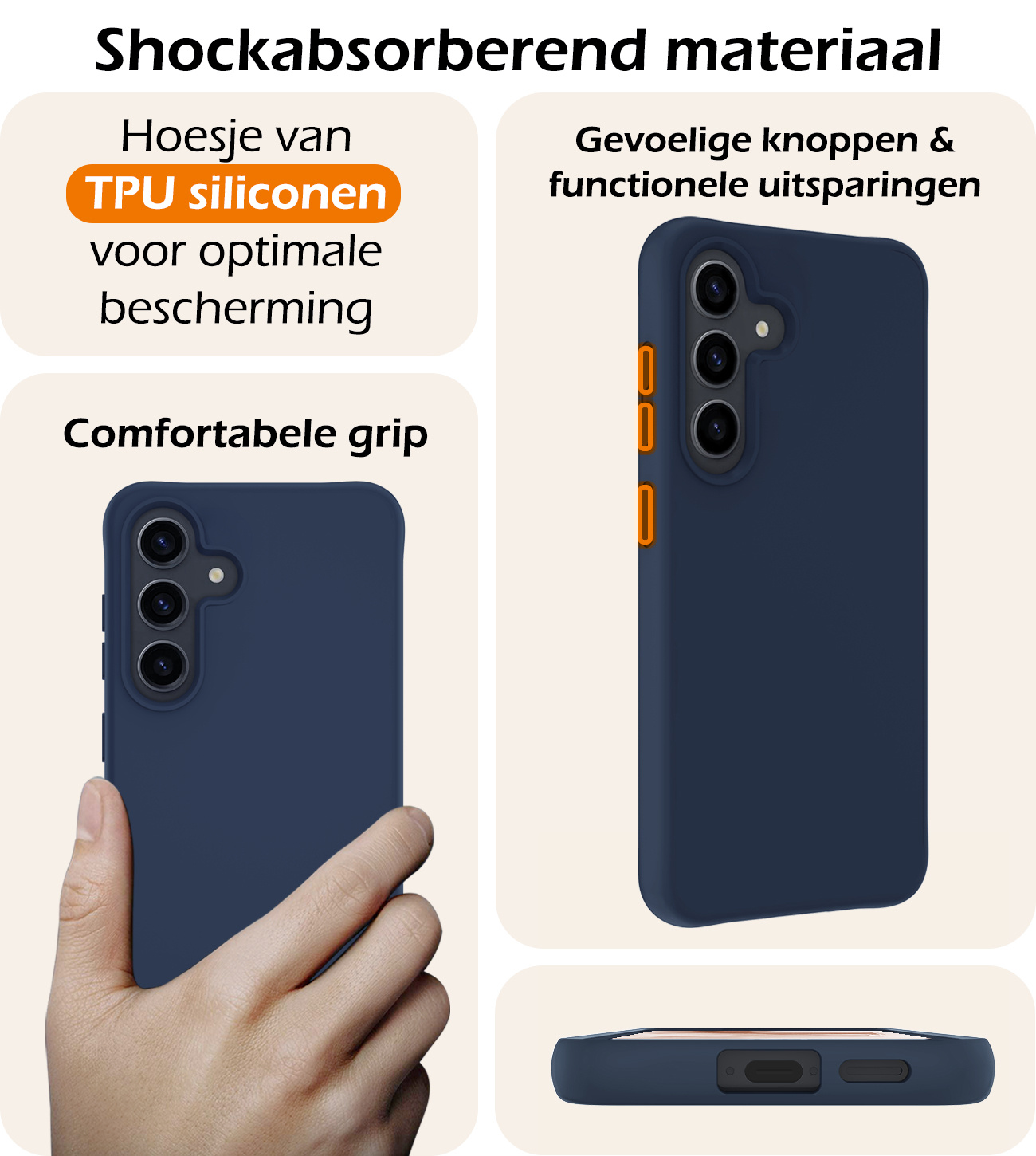 Nomfy Hoesje Geschikt voor Samsung A55 Hoesje Siliconen Cover Case Met 2x Screenprotector - Hoes Geschikt voor Samsung Galaxy A55 Hoes Back Case - Donkerblauw