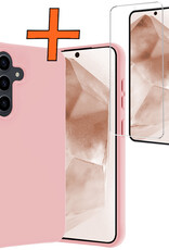 Nomfy Hoesje Geschikt voor Samsung A55 Hoesje Siliconen Cover Case Met Screenprotector - Hoes Geschikt voor Samsung Galaxy A55 Hoes Back Case - Lichtroze