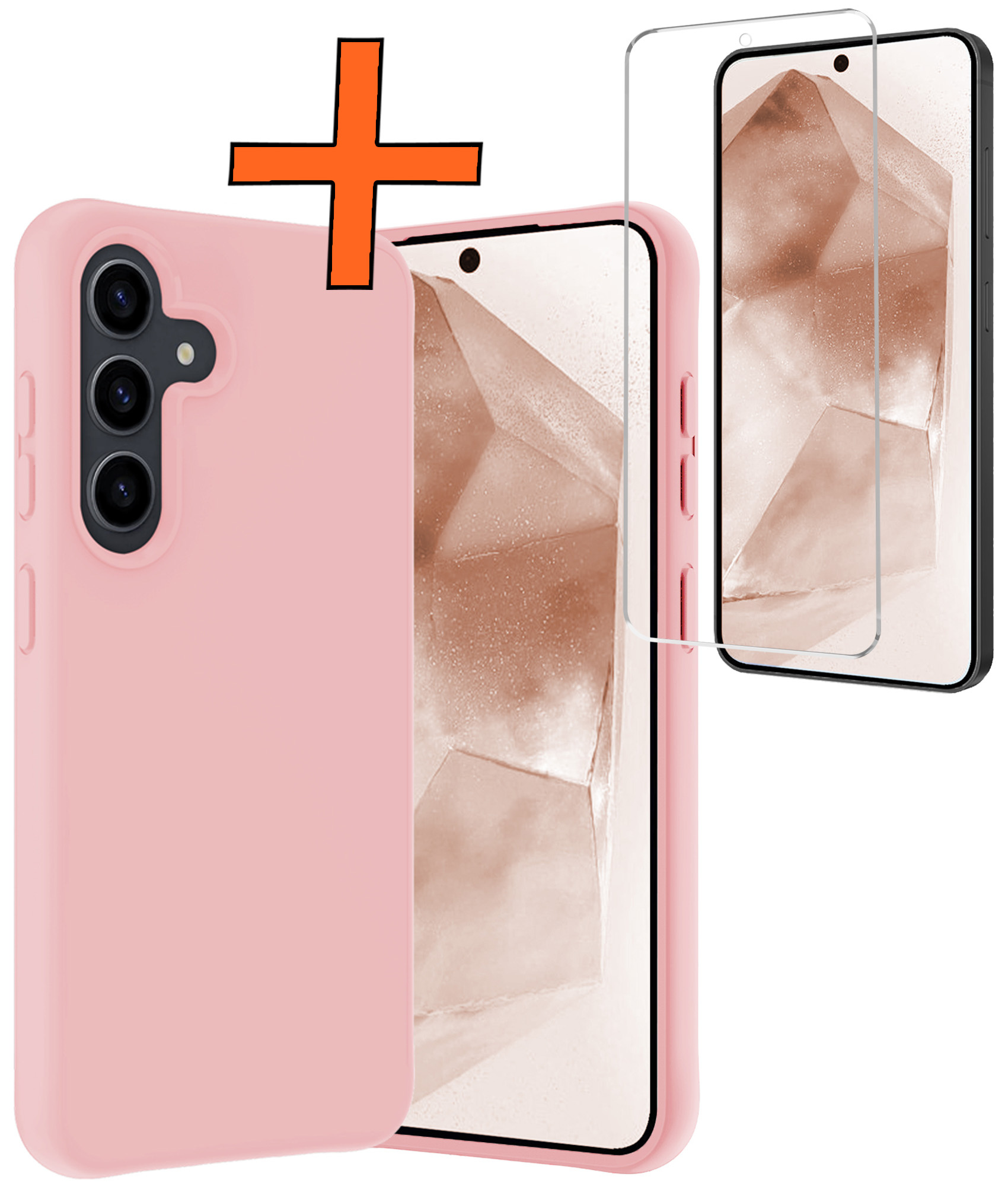 Nomfy Hoesje Geschikt voor Samsung A55 Hoesje Siliconen Cover Case Met Screenprotector - Hoes Geschikt voor Samsung Galaxy A55 Hoes Back Case - Lichtroze