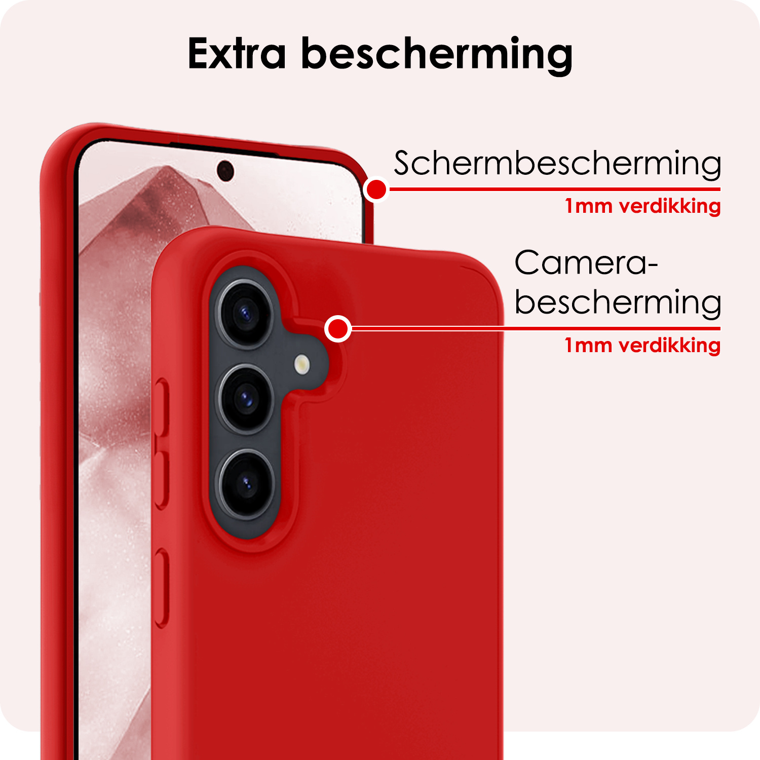NoXx Hoes Geschikt voor Samsung A55 Hoesje Cover Siliconen Back Case Hoes - Rood - 2x