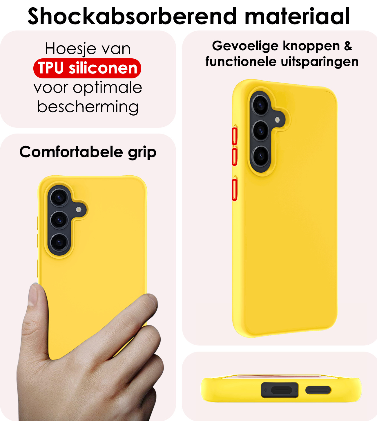 NoXx Hoes Geschikt voor Samsung A55 Hoesje Cover Siliconen Back Case Hoes - Geel - 2x