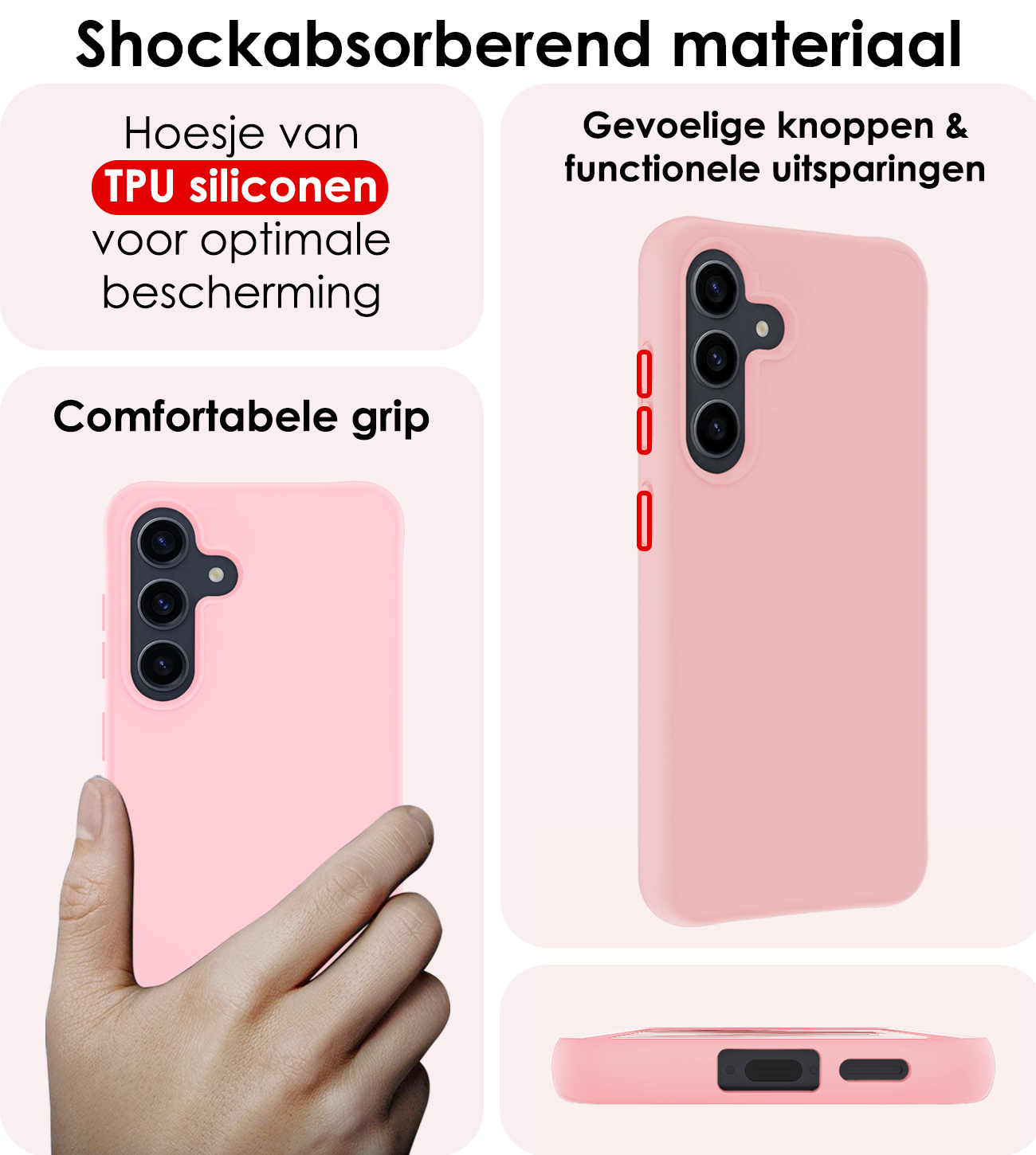 NoXx Hoes Geschikt voor Samsung A55 Hoesje Cover Siliconen Back Case Hoes - Lichtroze