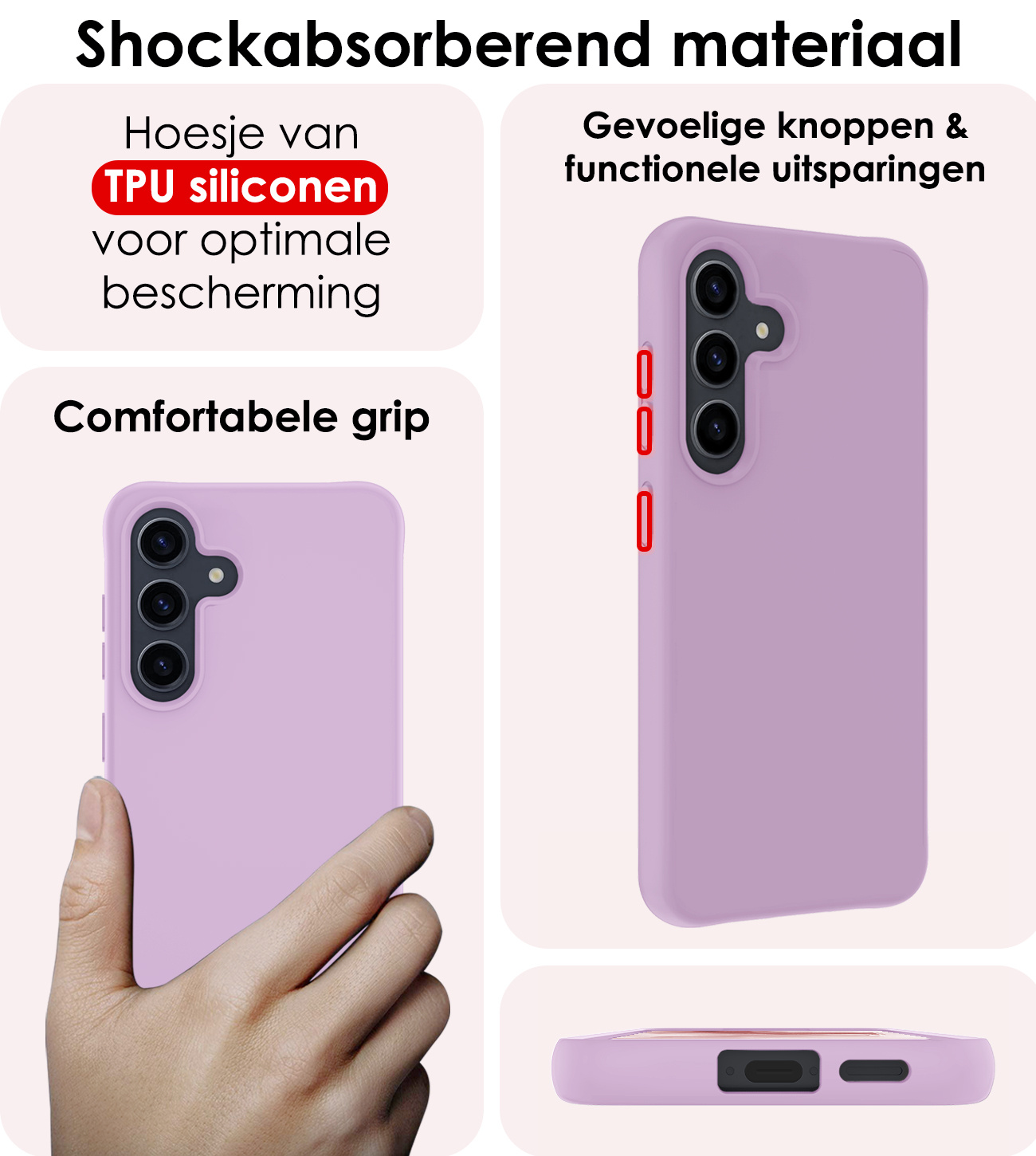 NoXx Hoes Geschikt voor Samsung A55 Hoesje Cover Siliconen Back Case Hoes - Lila