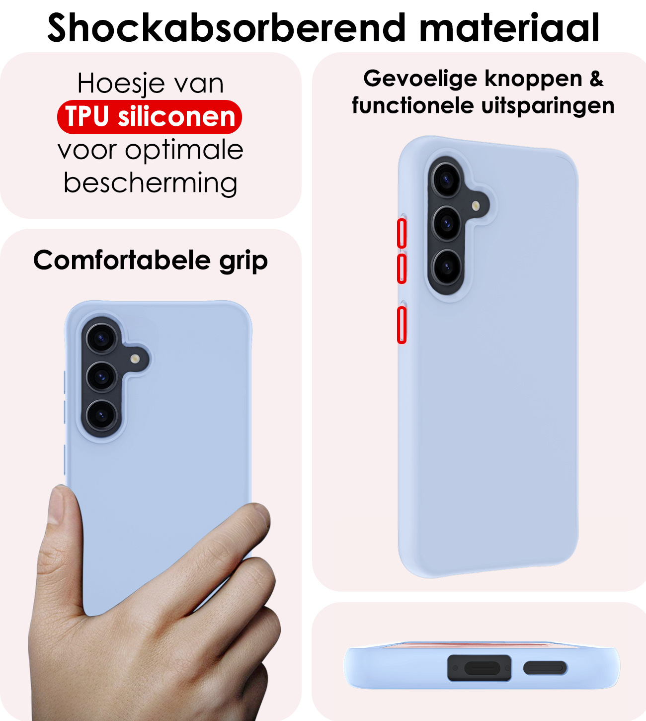 NoXx Hoes Geschikt voor Samsung A55 Hoesje Cover Siliconen Back Case Hoes - Lichtblauw