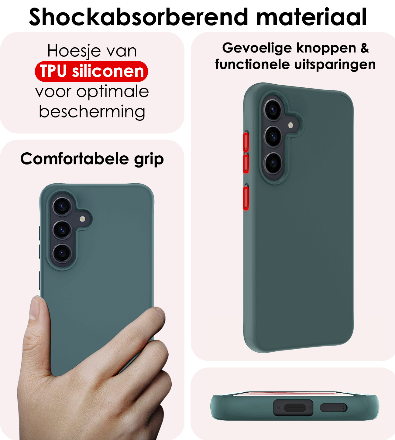 NoXx Hoes Geschikt voor Samsung A55 Hoesje Cover Siliconen Back Case Hoes - Donkergroen