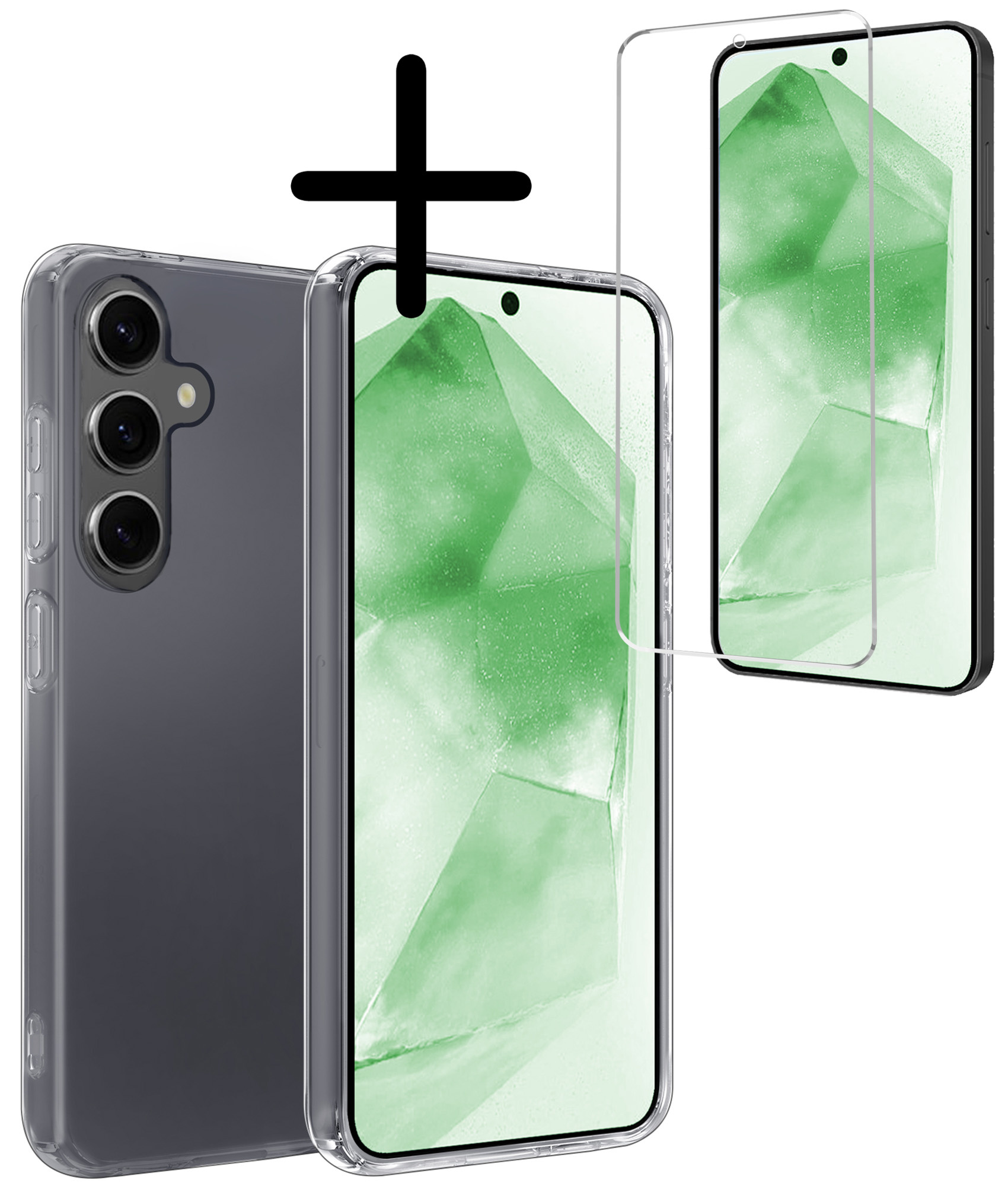 BASEY. Hoes Geschikt voor Samsung A55 Hoesje Siliconen Back Cover Case Met Screenprotector - Hoesje Geschikt voor Samsung Galaxy A55 Hoes Cover Hoesje - Transparant