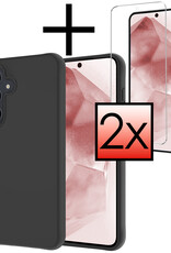 NoXx Hoes Geschikt voor Samsung A55 Hoesje Cover Siliconen Back Case Hoes Met 2x Screenprotector - Zwart