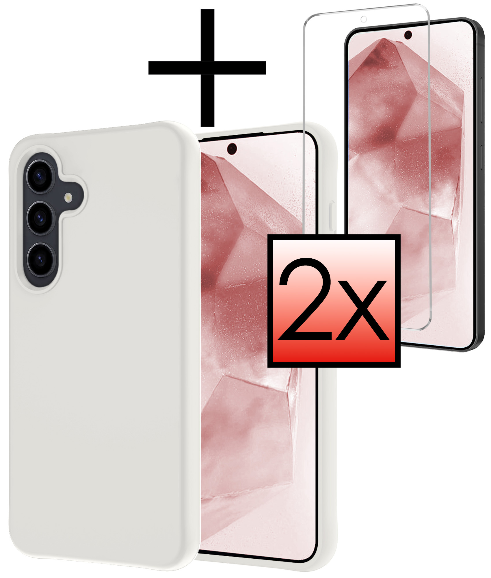 NoXx Hoes Geschikt voor Samsung A55 Hoesje Cover Siliconen Back Case Hoes Met 2x Screenprotector - Wit