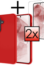 NoXx Hoes Geschikt voor Samsung A55 Hoesje Cover Siliconen Back Case Hoes Met 2x Screenprotector - Rood