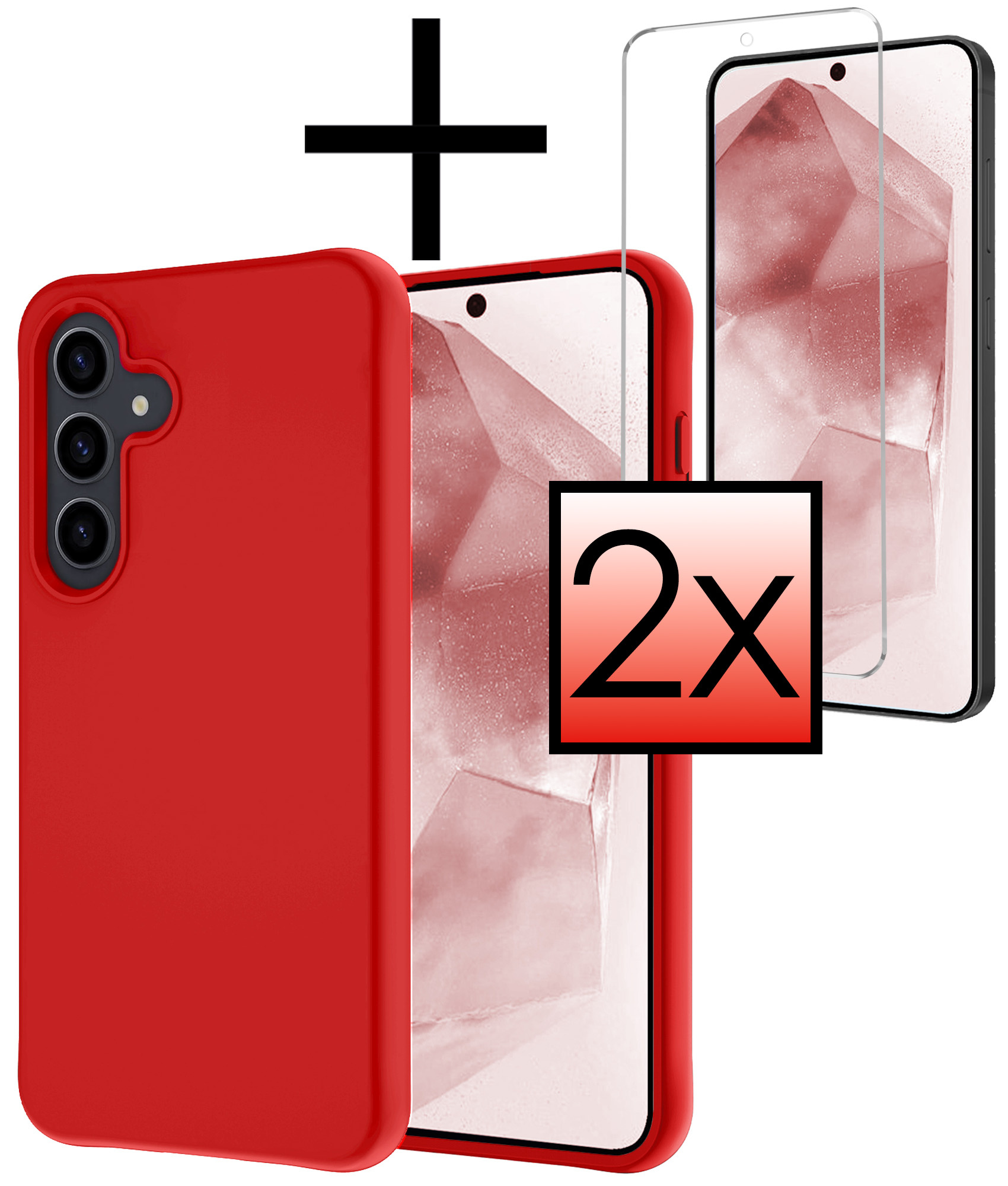 NoXx Hoes Geschikt voor Samsung A55 Hoesje Cover Siliconen Back Case Hoes Met 2x Screenprotector - Rood