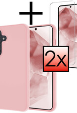NoXx Hoes Geschikt voor Samsung A55 Hoesje Cover Siliconen Back Case Hoes Met 2x Screenprotector - Lichtroze