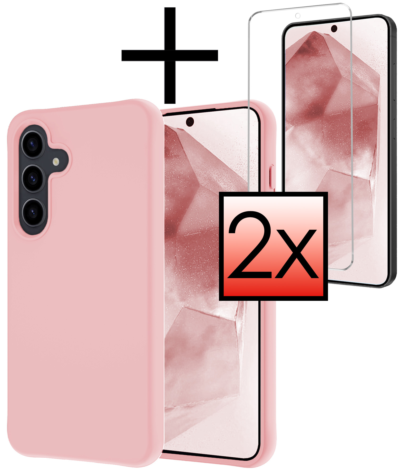 NoXx Hoes Geschikt voor Samsung A55 Hoesje Cover Siliconen Back Case Hoes Met 2x Screenprotector - Lichtroze