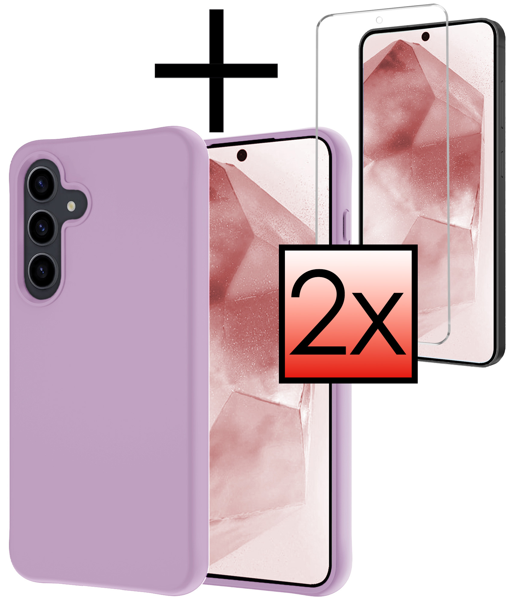 NoXx Hoes Geschikt voor Samsung A55 Hoesje Cover Siliconen Back Case Hoes Met 2x Screenprotector - Lila