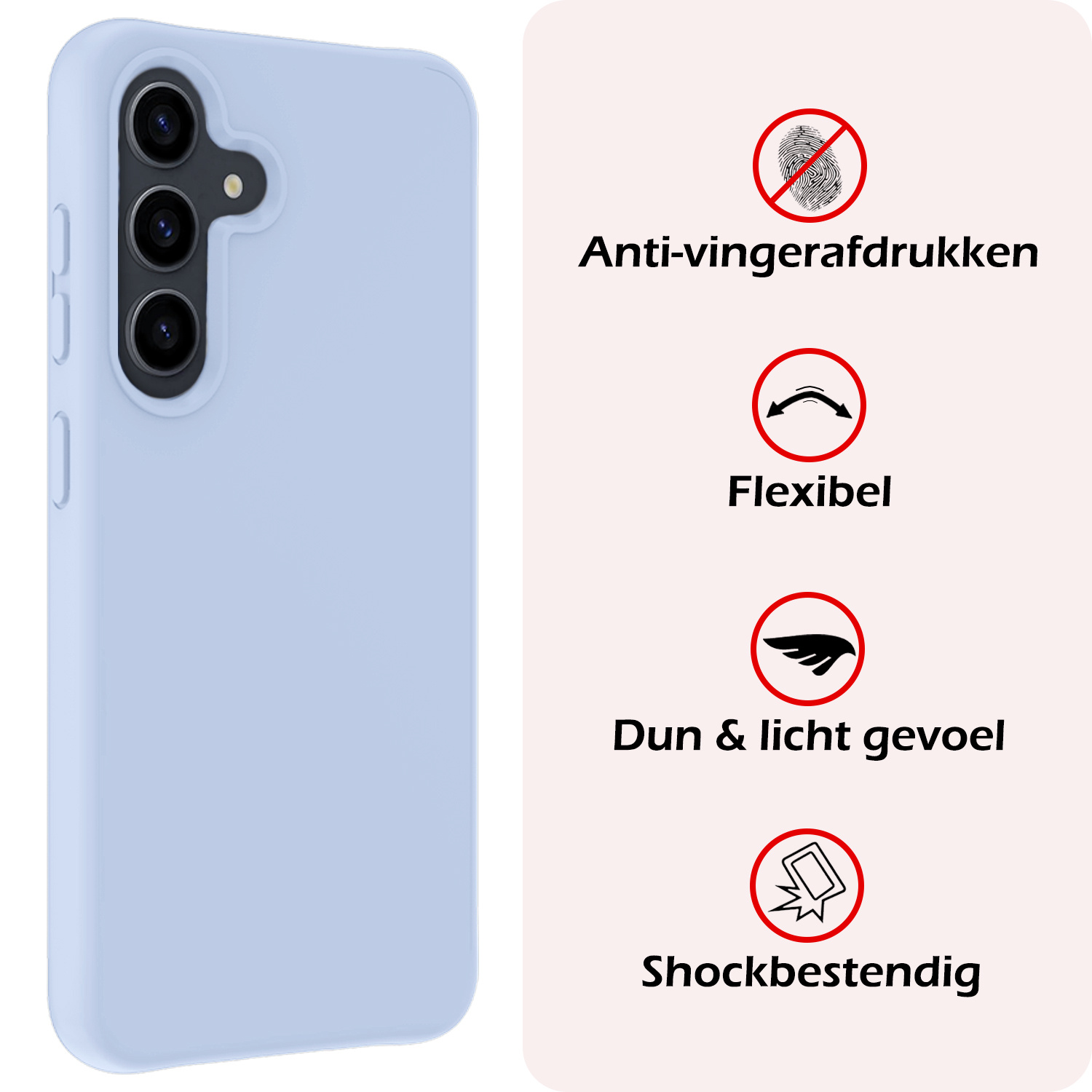 NoXx Hoes Geschikt voor Samsung A55 Hoesje Cover Siliconen Back Case Hoes Met 2x Screenprotector - Lichtblauw
